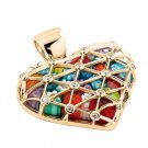 AUTHENTIC MURANO GOLD PLATED MILLEFIORI HEART AND CZ PENDANT 8MP1310 BY ALAN K