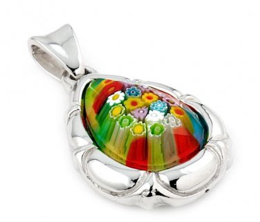 AUTHENTIC MURANO MILLEFIORI FACETED MULTI COLOR DROP PENDANT 8MP1910 BY ALAN K