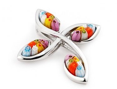 AUTHENTIC MURANO MILLEFIORI MULTI COLOR CURVED CROSS PENDANT 8MP413 BY ALAN K