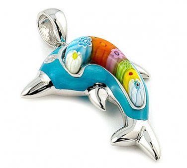 AUTHENTIC MURANO LIGHT BLUE DOLPHIN MILLACRELI ANIMAL PENDANT 8MP627 BY ALAN K