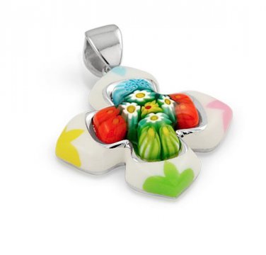 AUTHENTIC MURANO MULTICOLOR MILLEFIORI CROSS PENDANT 8MP3220 BY ALAN K