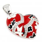 AUTHENTIC DESIGNO RED CURVED HEART PENDANT WITH CZ FLOWER DRP220RED BY ALAN K