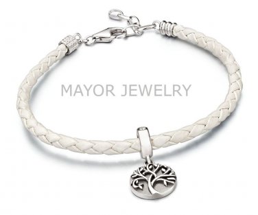 Authentic Chamilia White Leather Bracelet with Tree Of Life Gift Set 2025-0973