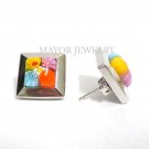 Authentic Millefiori Murano Sterling Silver Square Earring by Alan K 8MP221900