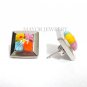 Authentic Millefiori Murano Sterling Silver Square Earring by Alan K 8MP221900