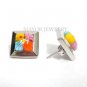 Authentic Millefiori Murano Sterling Silver Square Earring by Alan K 8MP221900