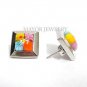 Authentic Millefiori Murano Sterling Silver Square Earring by Alan K 8MP221900