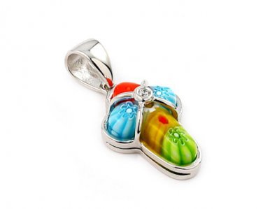Authentic Millefiori Murano Sterling Silver Small Cross Pendant by Alan K 8MP240