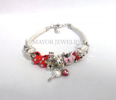 Authentic Chamilia White Leather Bracelet with Disney Charm Gift Set #25