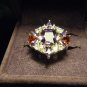 EMERALD CUT AMETHYST GARNET WHITE TOPAZ SILVER RING SIZE 7