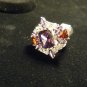 EMERALD CUT AMETHYST GARNET WHITE TOPAZ SILVER RING SIZE 7