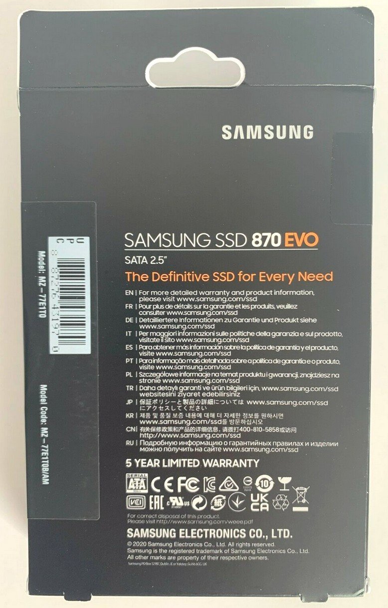 Samsung 870 Evo 1tb Sata Iii Internal Ssd Mz 77e1t0bam 7909