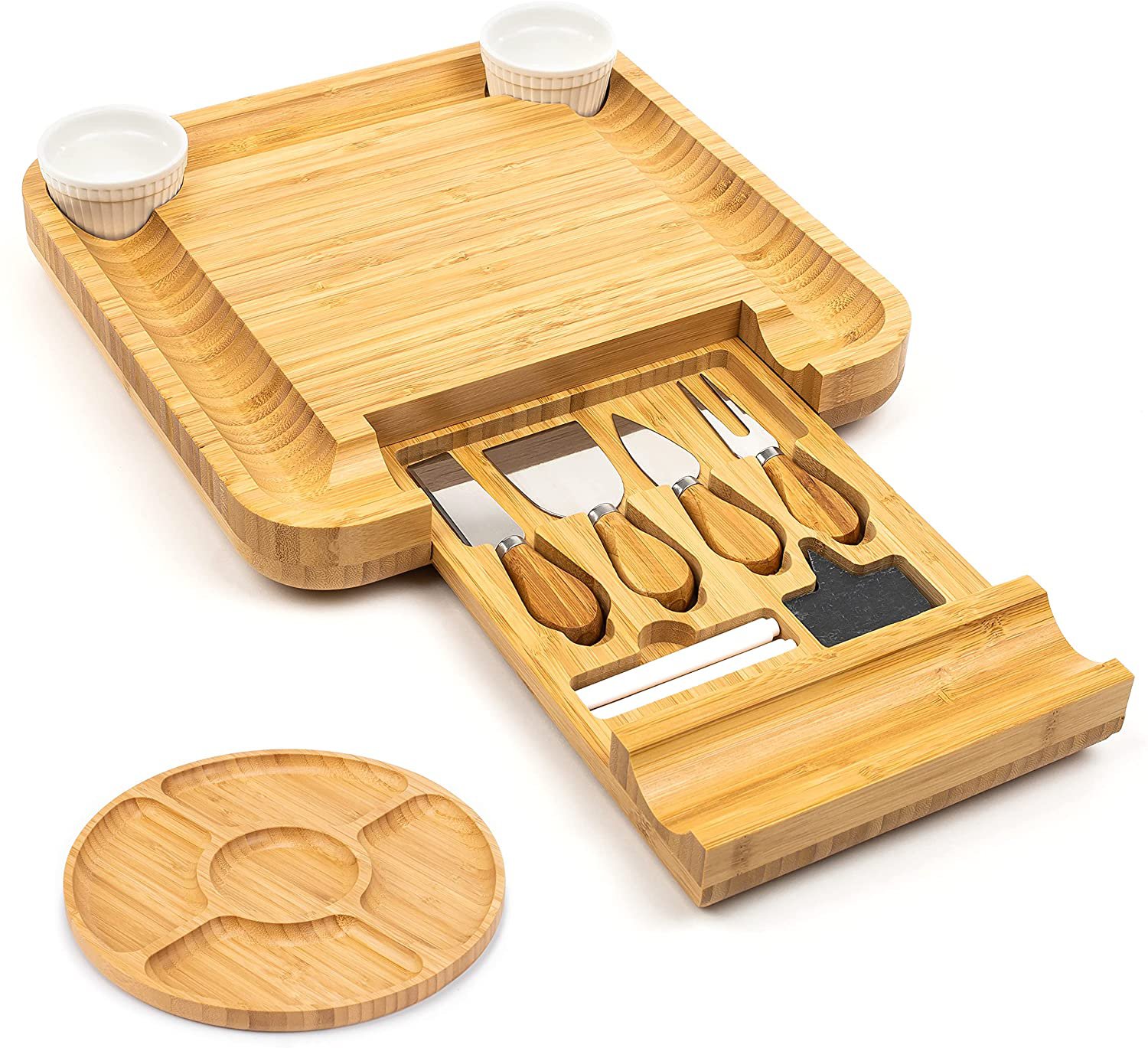 SMIRLY Bamboo Cheese Board and Knife Set: Large Charcuterie Boards Set & Cheese Platter