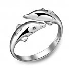 925 Sterling Silver Charming Double Dolphins Adjustable Ring