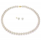 8mm White Sea Shell Pearls With 14k Filled Clasp Necklace Earrings Set