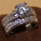 925 Sterling Silver White Sapphire Wedding Engagement 2 in 1 Ring Set Size 7