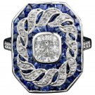 14k White Gold Plated Sapphire and Topaz Stone Women Party Ring Size US 7,8