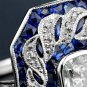 14k White Gold Plated Sapphire and Topaz Stone Women Party Ring Size US 7,8