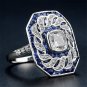 14k White Gold Plated Sapphire and Topaz Stone Women Party Ring Size US 7,8