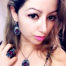 925 silver over gold plated Indian Multi Stone Necklace Earring Ring Set