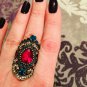 925 silver over gold plated Indian Multi Stone Necklace Earring Ring Set