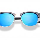 Polarized Clubmaster Black Frame Half Frame Shape Blue Mirror Lenses Sunglasses