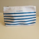 Clarins Blue White Strip Make up Bag