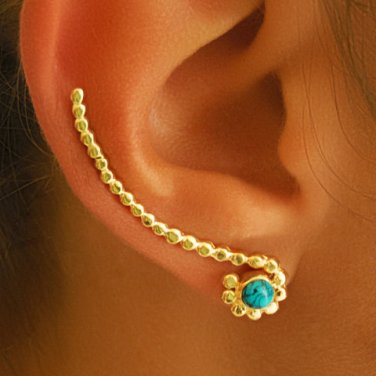 Gold Ear Cuff - Ear Climber - Climber Earrings - Gemstone Earrings - Turquoise Ear Cuff