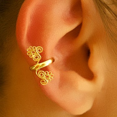 Gold Ear Cuff - Ear Wrap - Wrap Earrings - Floral Earrings - Flower Ear Cuff