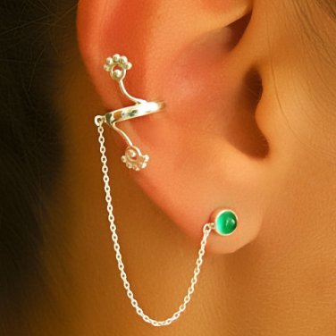 Silver Ear Cuff - Ear Climber - Climber Earrings - Gemstone Earrings - Onyx Ear Cuff