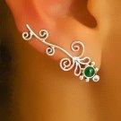 Silver Ear Cuff - Ear Climber - Climber Earrings - Gemstone Earrings - Green Onyx Ear Cuff