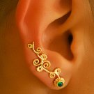 Gold Ear Cuff - Ear Climber - Climber Earrings - Gemstone Earrings - Green Onyx Ear Cuff