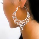 Silver Earrings - Silver Hoops - Ethnic Hoops - Gypsy Hoops - Ethnic Earrings - Heart Earrings