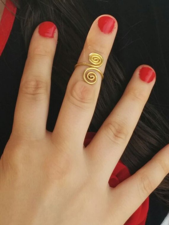 Spiral Brass Knuckle Ring Upper Finger Ring Brass Above Knuckle