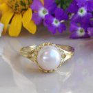 Gold White Pearl Gemstone Jewelry Charm Ring