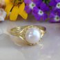 Gold White Pearl Gemstone Jewelry Charm Ring
