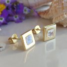 Genuine Rainbow Moonstone Gold Stud Earrings