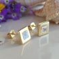 Genuine Rainbow Moonstone Gold Stud Earrings