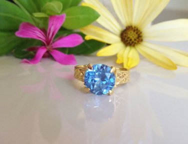 Blue Topaz Ring - December Birthstone - Gold Ring - Prong Ring - Gemstone Ring
