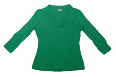 Womens Green ANN TAYLOR Pullover Blouse SP Small Petite Cotton Blend