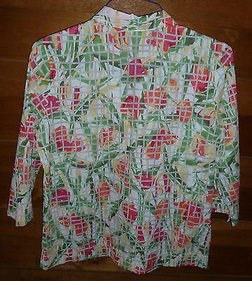 Womens Green White Gray STUDIO WORKS Button Down Blouse Medium