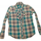 Womens Green Brown Gray NEW YORK & CO Button Front Blouse Large