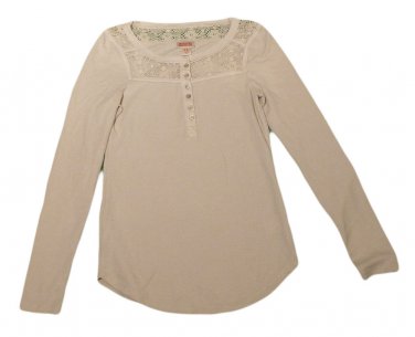 Womens Tan MOSSIMO SUPPLY CO Half Button Pullover Blouse Shirt Small