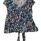 Womens White Black Blue JOEI & I  Pullover Blouse XL