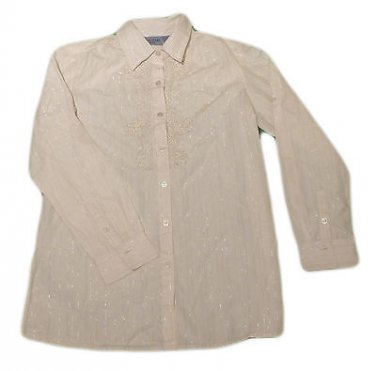 Womens Off White Metallic BILL BLASS BLASSPORT Button Front Blouse PM