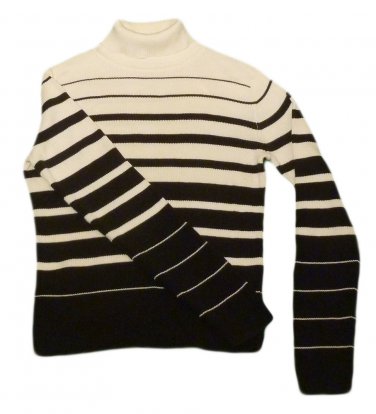 Womens Black Off White NINE & COMPANY Turtleneck Sweater Small