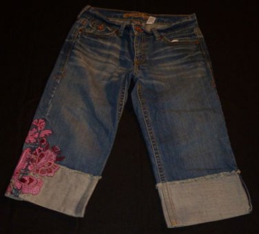 Womens Blue Pink OLD NAVY Denim Capris 4 X 17 100% Cotton