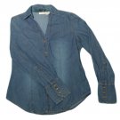 Womens Blue ST JOHNS BAY Long Sleeve Chico Denim Blouse Small 100% Cotton