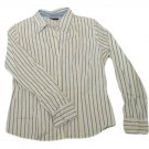 Womens Blue White NEW YORK & COMPANY Stretch Button Front Blouse Large