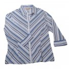 Womens Blue White Gray CROFT & BARROW Stretch Button Front Blouse Medium